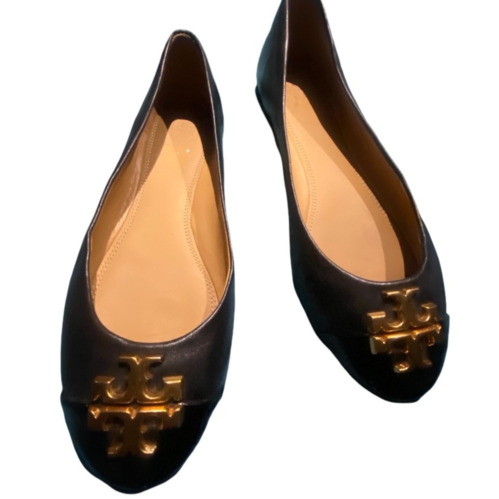 SOLD…Tory Burch—Elegant Black Flats with Gold Accent